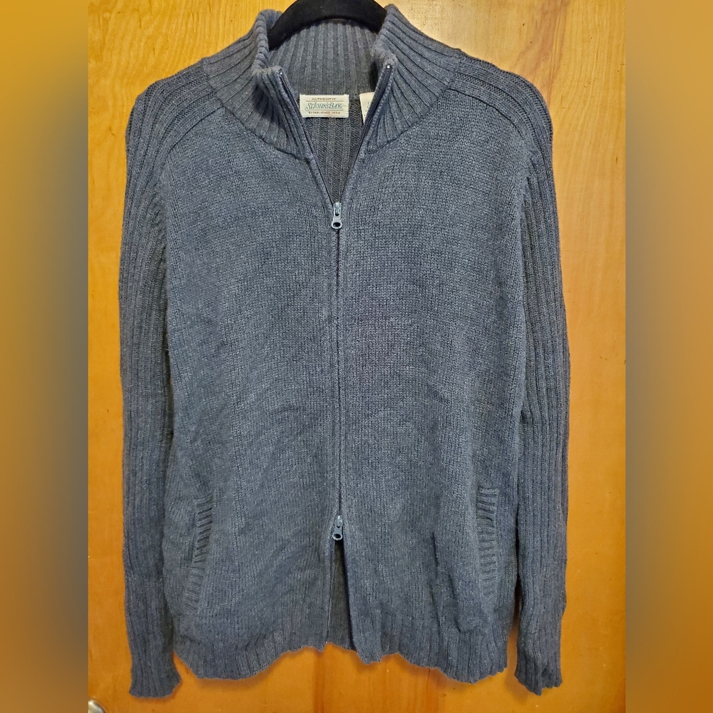 St John's Bay Sweater Mens Size Large Gray 2-Way Zipper 2 Pockets 100% Cotton